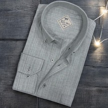 Linen Keten Hafif Kumaş Uzun Kollu Gri Erkek Gömlek Regular Kalıp -10040 Gri