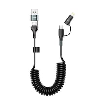 Go-Des GD-UC805 4in1 60W  1.8 M Type-C+USB-A To Type-C+Lightning Sarmal PD Şarj ve Data Kablosu Siyah