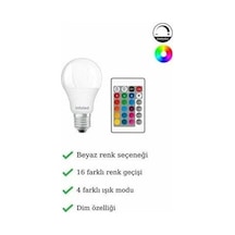 Uzaktan Kumandalı Dim Edilebilir LED Ampul RGB 9W Ampül