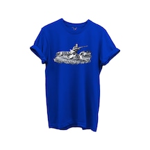 Outdoor Avcılık Avcı Ve Tazı Köpek Desenli %100 Pamuk Regular Fit Bisiklet Yaka Unisex T-shirt Saks Mavi