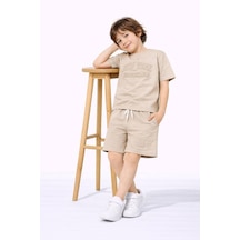 Miniko Kids Erkek Çocuk Kabartma Modelli Pamuk Şortlu Takım Ekru