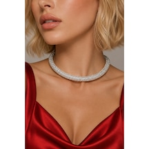 Zirkon Taşlı Işıltılı Choker Kolye Kristal Taşlı Şık Boyunluk Kadın Kolyesi Gümüş - 900687944 Gümüş