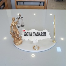 Doğal Beyaz Mermer İsimlik Sümen Takımı Kalem Ve Terazi Metal Ay Yıldızlı