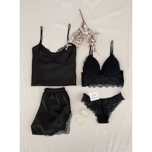 Mh Moony Homewears 4'lü Saten Virgina Çeyiz Seti Siyah