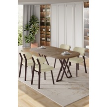 Canisa Axton Serisi Sabit Mdf 90x168 Atlantik Çam Mutfak Masa Takımı 4 Krem Sandalye Atlantik Çam Masa Krem Sandalye