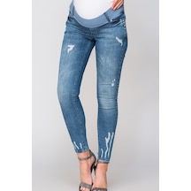 Busa Hamile İnci Detay Skinny Kot Pantolon Mavi-mavi