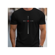 Caddemia Yaz Gevşek Fit Aşk Kalp Grafik Baskılı Slim Fit Rahat Spor Yuvarlak Boyun Siyah 2XL