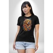 Golden Çiçekli Baby Face Unisex Unisex Siyah Organik Baskılı T-shirt Penye Yüksek Kalite Siyah