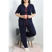 Seka Store Seka Kiraz Nakışlı Biyeli Viskon Pijama Takımı Lacivert - 40562.1857. Çok Renkli