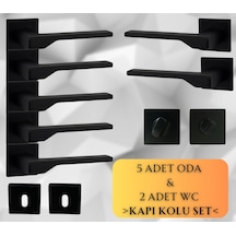 Stilo Siyah 5 Adet Oda 2 Adet Wc Kare Rozetli Kapı Kolu Set - Stılo Syh 5+2