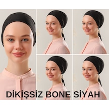 Melodi Scarf Kadın Tesettür Dikişsiz Set Bone Siyah 5 Adet Bağlamalı Penye Bone Siyah