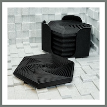 Bezos 3d Baskı Super Fidget Coaster Seti - Altıgen Desenli Bardak Altlığı Ve Tutucu-siyah Mmbz