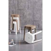 Kaymaz Ayaklı İç İçe Geçebilen Plastik Tabure 6-adet Latte Beyaz