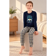 Arnetta Erkek Çocuk Premium Pamuklu Kışlık Regular Fit Uzun Kollu Pijama Takım Lacivert