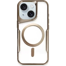 Newface Apple İphone 15 Plus Kılıf Boyi Magsafe Silikon Kapak - Kahverengi