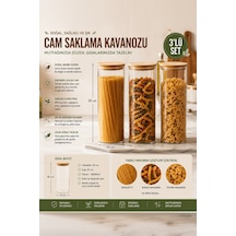 Porsima 4-3 Bambu Vakumlu Kapaklı Yuvarlak Borosilikat Cam 3lü Kavanoz Seti Saklama Kabı 2100ml 10x30cm