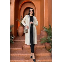Lela Modest Regular Fit Bağlamalı Nakışlı Tesettür Uzun Kimono Bayan Hırka 5866173 Taş