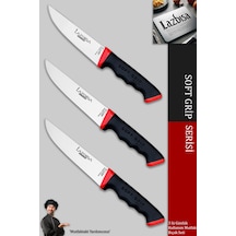 Lazbisa Mtf-052 Soft Grip Mutfak Bıçak Seti Et Ekmek Sebze Bıçağı 3 Lü Set Günlük Kullanım Kırmızı - Siyah