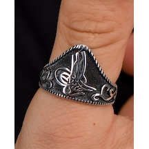 Prestij Gümüş 925 Ayar Gümüş Erkek Baş Parmak Zihgir Tuğralı Motifli Yüzük