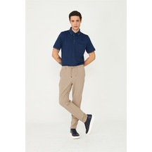 Bej İnce Çizgili Dokulu Modern Kesim Bağcıklı Smart Casual Pantolon VİZON