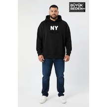 Süperlife Erkek Büyük Beden İnce Kapşonlu Ny Newyork Baskılı İnce Swatshırt Spr26bsw957-15 Siyah