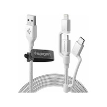 Spigen Essential 3in1 Lightning + USB-C + Micro USB Dayanıklı Naylon Örgü Hızlı Şarj ve Data Kablo MFI Lisanslı (1.5 Metre) C10i3 Silver - 000CB23017