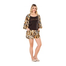 Kadın Yazlık İp Askılı Şortlu Sabahlıklı 3lü Takım Modal Pamuk Homewear Dowry 15-17 Kahve