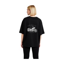 Paybuy Motosiklet Ruhu Ve Özgürlük Baskılı Kadın Oversize Tişört Siyah