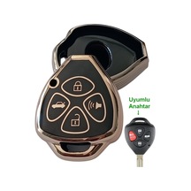 Toyota Corolla Auris Rav4 Hilux Uyumlu Kumanda Anahtar Kılıfı Oto Anahtarlık 4 Tuşlu Siyah Gold
