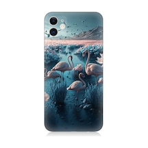Apple Uyumlu iPhone 12 Pembe Filamingolar Desenli Silikon Kılıf