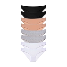 8 adet Süper Eko Set Likralı Kadın Slip Külot Siyah Ten Gri Beya Beyaz - Gri - Siyah
