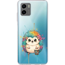 Vivo Y15s İle Uyumlu Splash Kirpi Tasarımlı Şeffaf Silikon Kılıf Şeffaf