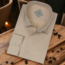 Linen Keten Klasik %100 Cotton Uzun Kollu Slim-fit Terletmeyen Krem Gömlek Regular Kalıp -10310 Krem