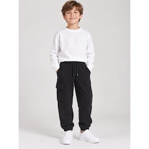 We&me Erkek Çocuk Siyah Kargo Cepli Jogger Eşofman Altı Lastik Paça Günlük Pantolon