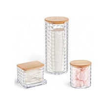 Deconox Diamond Ahşap Kapaklı 3'lü Organizer Set, Diamond Model Modern Pamukluk Düzenleyici Şık 3'lü Pamukluk Set Çok Renkli