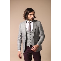 Wessi Ekose Siyah Ceket Gri Yelek Set 001