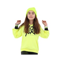 İrem Çocuk Giyim Kız Çocuk New York Desenli Kanguru Cepli Kapüşonlu Sweatshirt Sarı