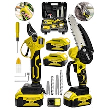 Steiner 18v Çift Akülü Çelik Şanzıman 35mm Dal Budama Makası & 15cm Budama Testeresi 2 Li Set Sarı