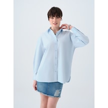 Oversize Fit Kadın Gömlek U.kol Açık Mavi