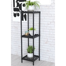 Rose 3 Raflı Çiçeklik Saksılık Çiçek Saksı Standı Siyah Siyah