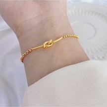 Flybuy 18 Ayar Altın Titanyum Çelik Bilezik Japon Kore Düğüm Kız Arkadaşları İçin Şık Sarı Altın