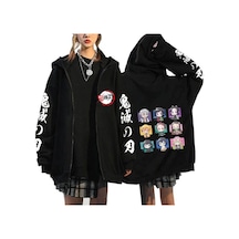 Tarzsokak Manga Baskılı Fermuarlı Sweatshirt Demon Slayer Mod.24 14551 Siyah