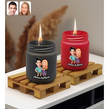 Bk Gift Kişiye Özel Dtf Karikatürlü 2 Li Siyah Ve Kırmızı Renkli Cam Kavanozda Kokulu Mum-1, Arkadaşa Hediye, Sevgiliye Hediye