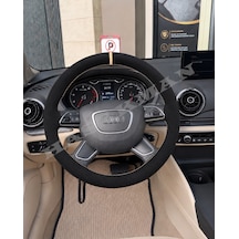 Audi Q3 8u Dikme Direksiyon Kılıfı Full Alcantara Süet Bej Yüzük Ve Bej Dikiş 2011-2018 Siyah