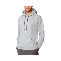 Erkek 3 İplik Pamuklu Kapüşonlu Cepli Hoodie Sweatshirt - Gri