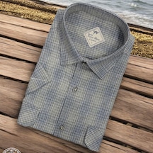 Linen Keten Klasik Kısa Kollu İki Cepli Kapaklı Yeşil Baba Gömleği Regular Kalıp -10106 Yeşil