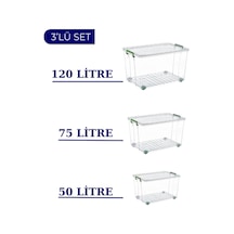 Tekerlekli Saklama Kutusu 3'lü Set 120 Lt - 75 Lt - 50 Lt Ayakkabı/mutfak/banyo Düzenleme