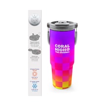 Coral High Kids Neon Renkli Dama Desenli Pipetli Ve Direkt İçim Çelik Termos 900 Ml 38729 Altın - Fuşya