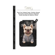 Özel Seri Köpek Figür Telefon Standı Manyetik Cüzdan Nimmy Magsafe Siyah Bulldog 3d Nakışlı Stand