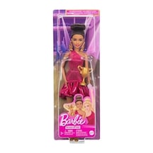 Balo Salonu Dansçısı Moda Bebek Kırmızı Fırfır Elbise, Dans Ayakkabıları Ve Kahverengi Stil Saç, Dans Kupa Aksesuarı Acı Kahverengi